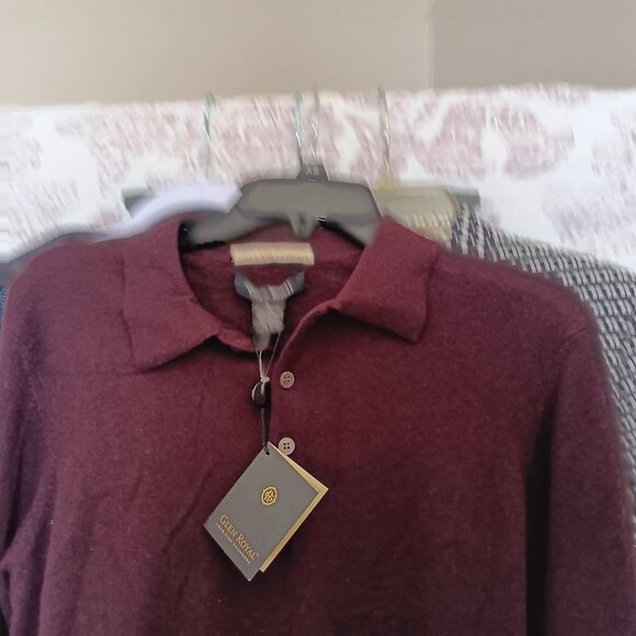 Men's Wine Burgundy Cashmere Classic Polo Sweater - Picture 2 of 5